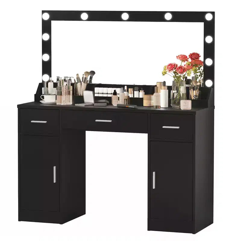 Coiffeuse moderne en bois de 119 cm avec miroir, 3 modes d'éclairage et 3 tiroirs