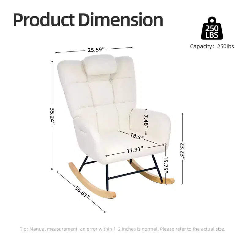 Fauteuil à bascule de puériculture avec pouf, Fauteuil à bascule planeur rembourré en Teddy avec dossier haut, Fauteuil de lecture pour adultes