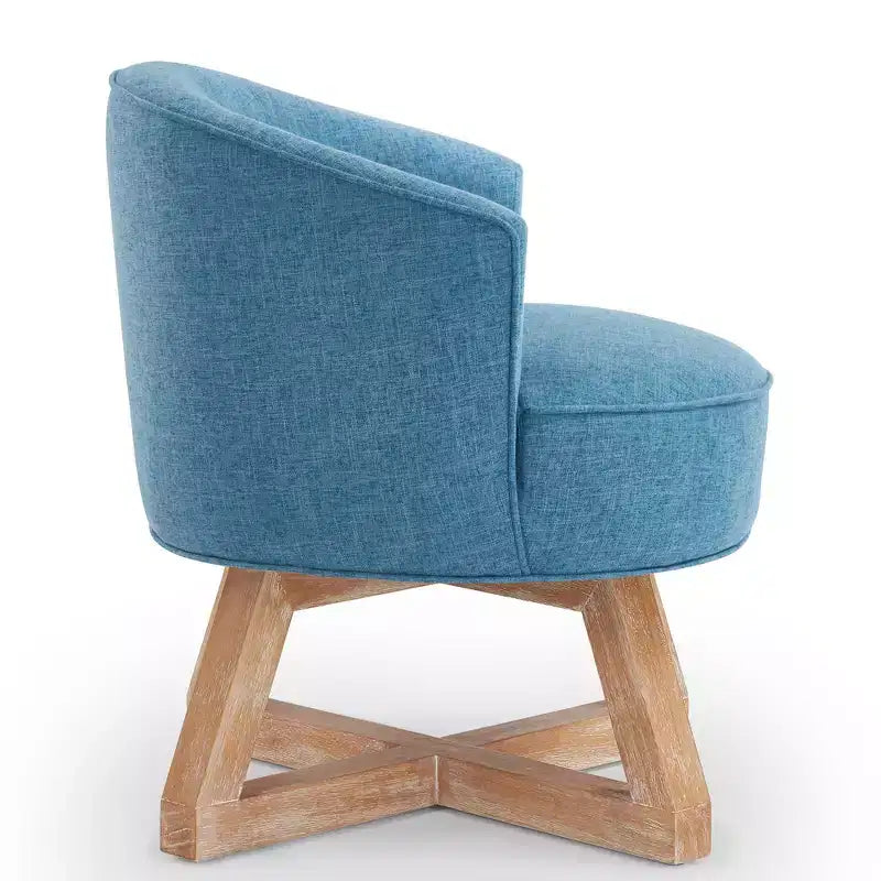 Fauteuil pivotant à 360°, fauteuil de salon en lin avec piètement en bois en croix, fauteuil pour salon, chambre, bureau