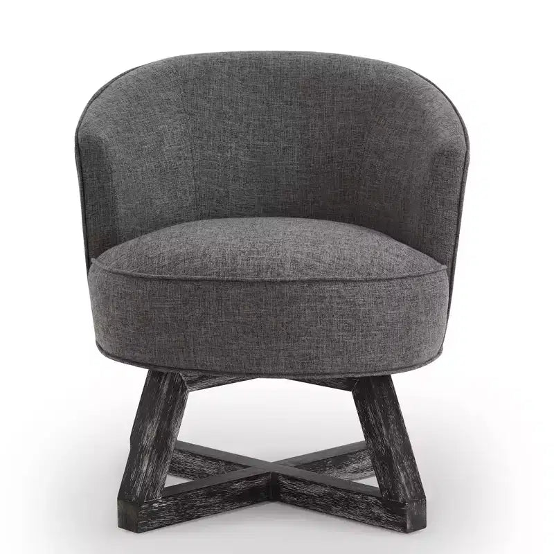 Fauteuil pivotant à 360°, fauteuil de salon en lin avec piètement en bois en croix, fauteuil pour salon, chambre, bureau