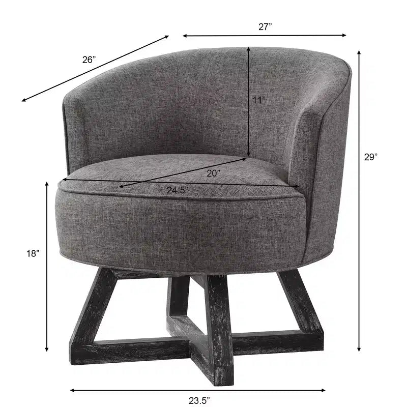 Fauteuil pivotant à 360°, fauteuil de salon en lin avec piètement en bois en croix, fauteuil pour salon, chambre, bureau