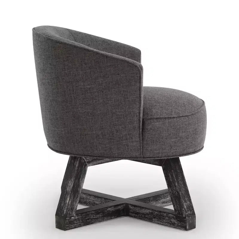 Fauteuil pivotant à 360°, fauteuil de salon en lin avec piètement en bois en croix, fauteuil pour salon, chambre, bureau