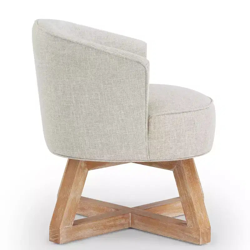 Fauteuil pivotant à 360°, fauteuil de salon en lin avec piètement en bois en croix, fauteuil pour salon, chambre, bureau