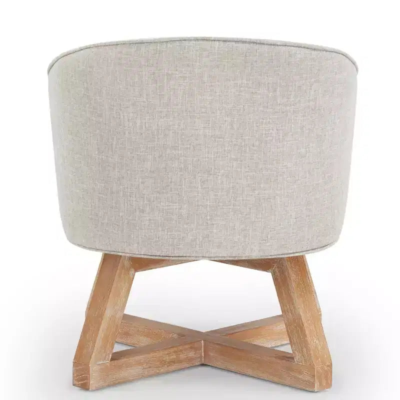 Fauteuil pivotant à 360°, fauteuil de salon en lin avec piètement en bois en croix, fauteuil pour salon, chambre, bureau