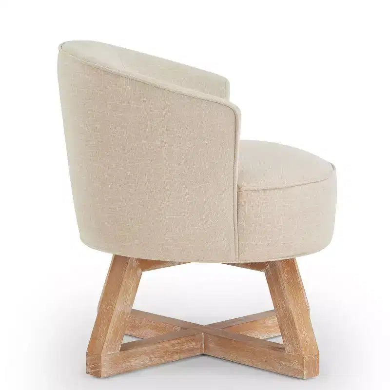 Fauteuil pivotant à 360°, fauteuil de salon en lin avec piètement en bois en croix, fauteuil pour salon, chambre, bureau