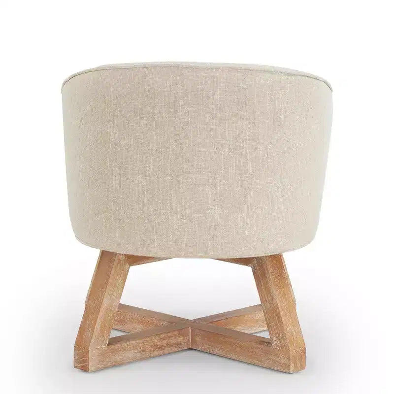 Fauteuil pivotant à 360°, fauteuil de salon en lin avec piètement en bois en croix, fauteuil pour salon, chambre, bureau
