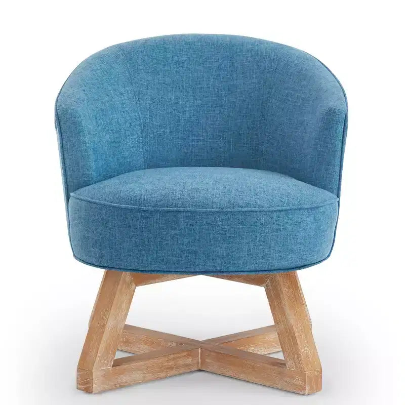 Fauteuil pivotant à 360°, fauteuil de salon en lin avec piètement en bois en croix, fauteuil pour salon, chambre, bureau