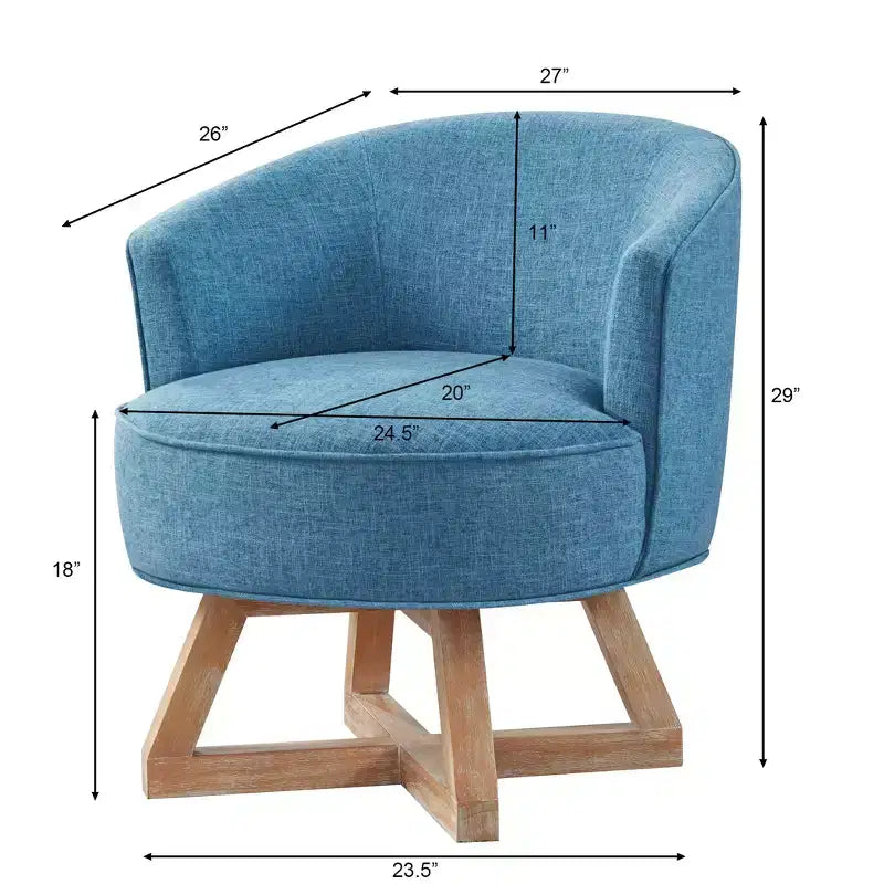 Fauteuil pivotant à 360°, fauteuil de salon en lin avec piètement en bois en croix, fauteuil pour salon, chambre, bureau