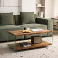 Walnut MDF Coffee Table with Tempered Glass Top, Modern Center Table for Living Room