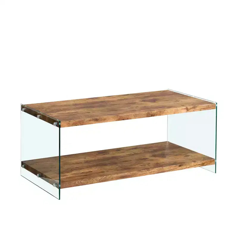 Table basse en MDF noyer avec plateau en verre trempé, table d'appoint moderne pour salon