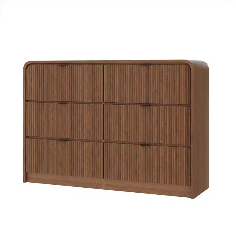 Commode à 5 tiroirs cannelés pour chambre à coucher, commode moderne de 120,9 cm de hauteur avec bords arrondis et poignées métalliques, organisateur de rangement en bois pour salon
