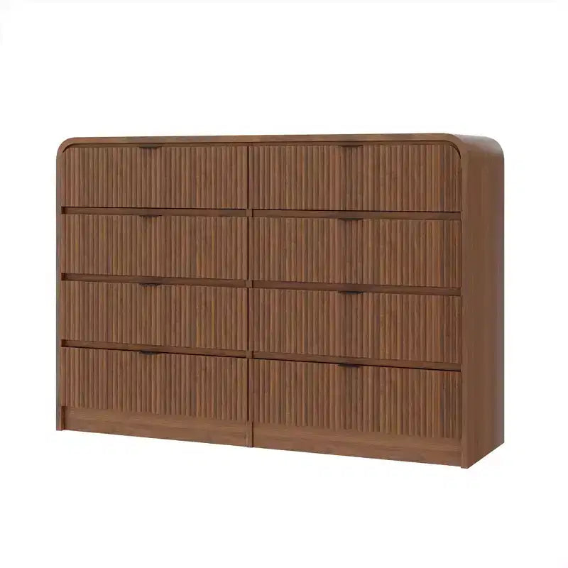 Commode à 5 tiroirs cannelés pour chambre à coucher, commode moderne de 120,9 cm de hauteur avec bords arrondis et poignées métalliques, organisateur de rangement en bois pour salon