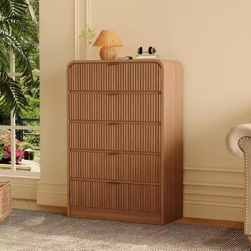 Fluted 5 Drawers Dresser for Bedroom, 47.6 Tall Modern Chest of Drawers with Round Edge & Metal Handle, Wooden Storage Organizer for Living Room