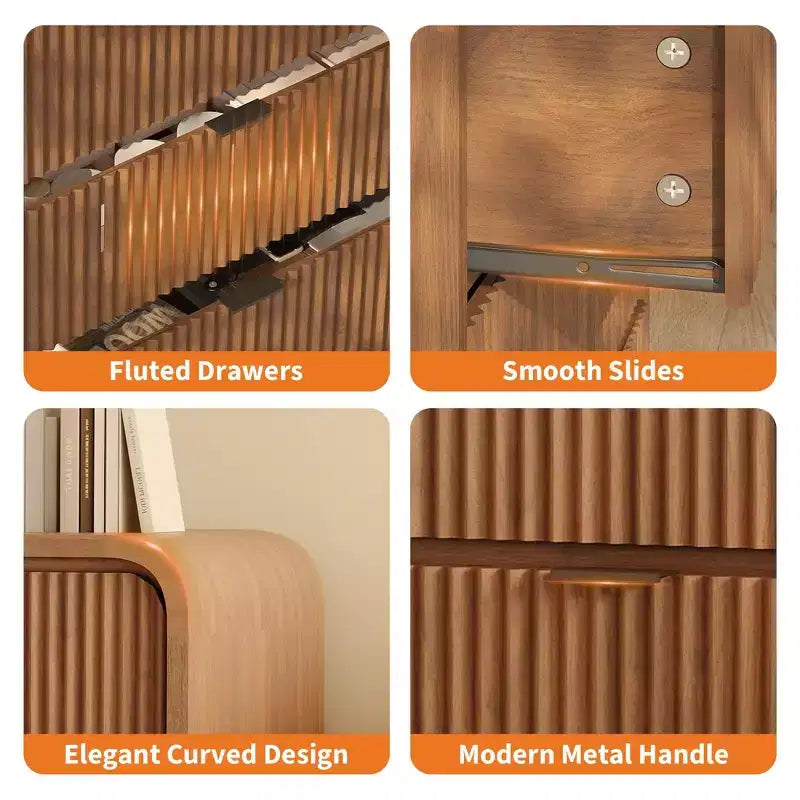 Commode à 5 tiroirs cannelés pour chambre à coucher, commode moderne de 120,9 cm de hauteur avec bords arrondis et poignées métalliques, organisateur de rangement en bois pour salon