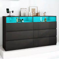 Dyonery 6-Drawer Double Dresser with Power Outlet & LED Lights, Wide Storage Chest with Open Shelving,Black
