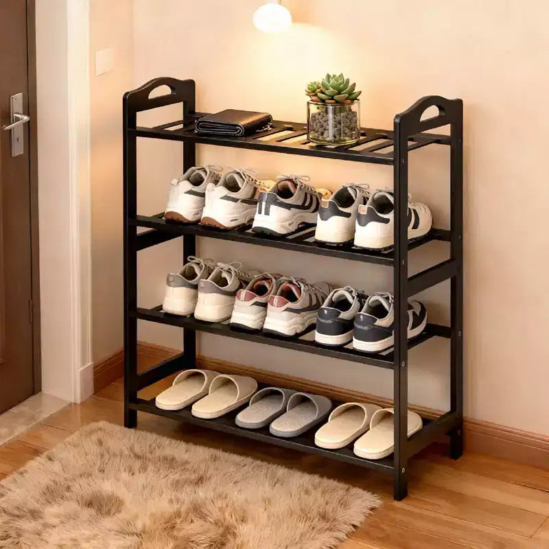 Karl Home 4-Tier Portable Bamboo Shoe Rack 12 Slats Black 26.8 Inch
