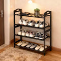 Karl Home 4-Tier Portable Bamboo Shoe Rack 12 Slats Black 26.8 Inch