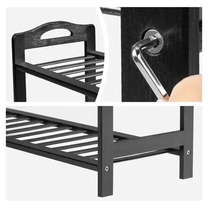 Étagère à chaussures portable en bambou à 4 niveaux, 12 lattes, noir, 68 cm