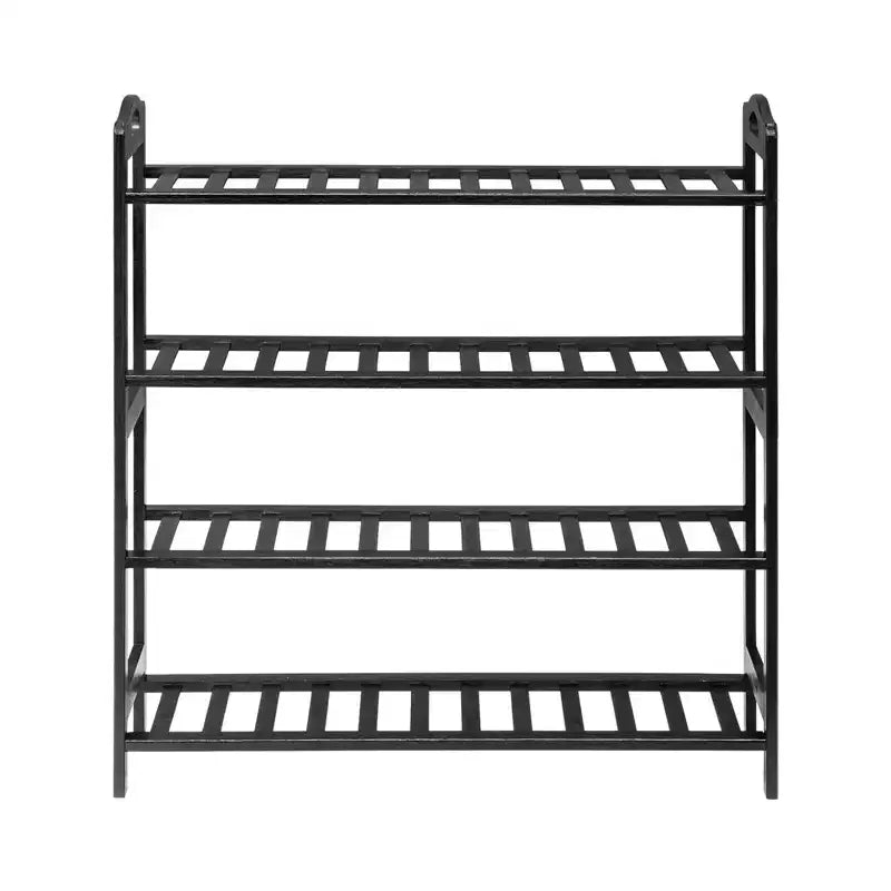 Étagère à chaussures portable en bambou à 4 niveaux, 12 lattes, noir, 68 cm