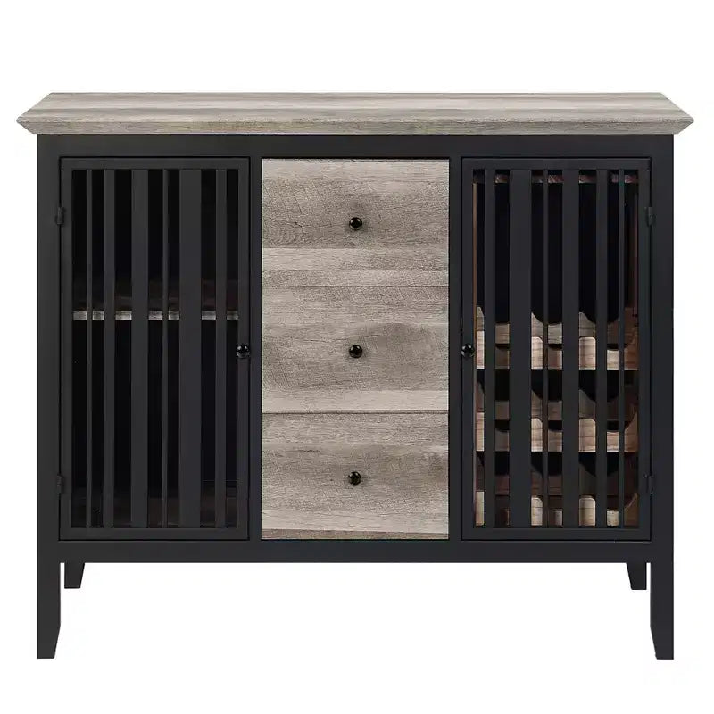 47" Zudora Kitchen and Dining Cabinet Antique Oak and Sandy Black Finish - Acme Furniture: Metal Frame, Divided Storage, Wood Composite