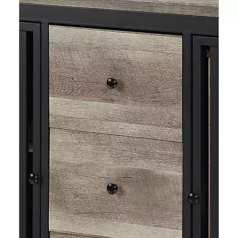 Meuble de cuisine et de salle à manger 47 po Chêne antique et fini noir sablé -: Cadre en métal, Rangement divisé, Bois composite