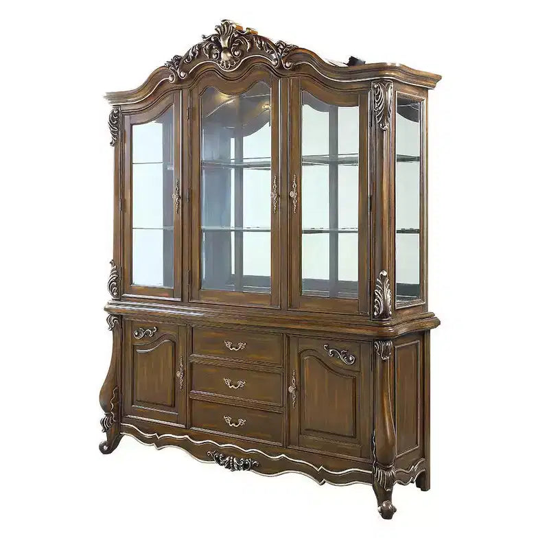 76" Latisha Decorative Storage Cabinet Antique Oak - Acme Furniture: No Assembly, Tempered Glass, 5 Drawers