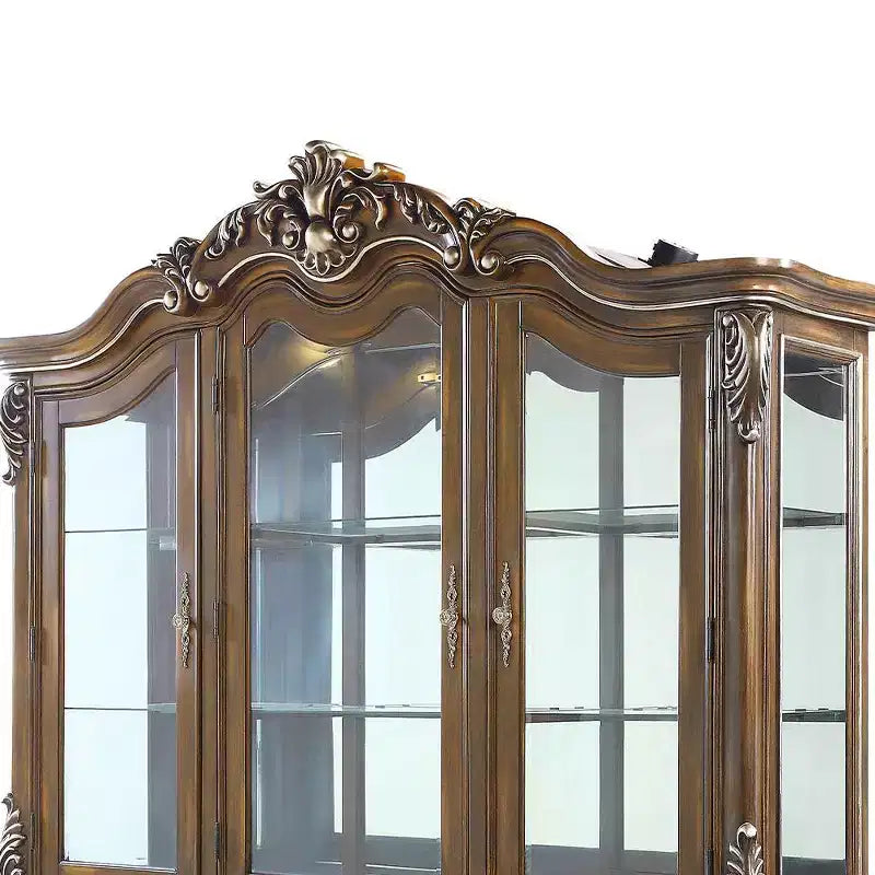 Armoire de rangement décorative 76 po Chêne antique -: Aucun assemblage requis, Verre trempé, 5 tiroirs