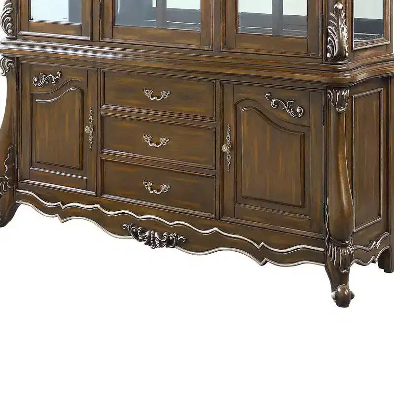 Armoire de rangement décorative 76 po Chêne antique -: Aucun assemblage requis, Verre trempé, 5 tiroirs