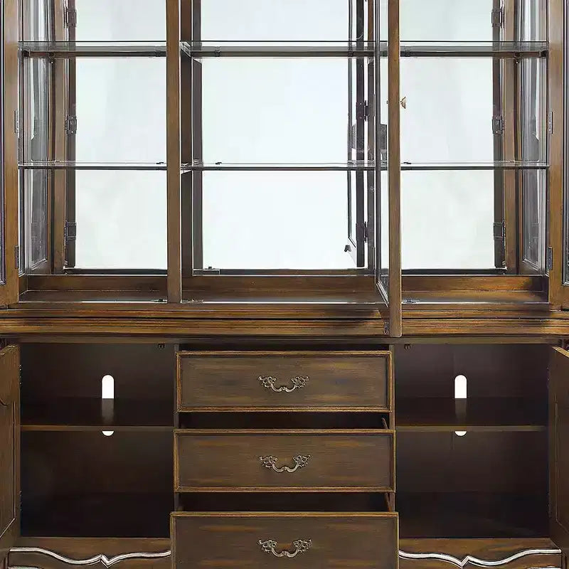 Armoire de rangement décorative 76 po Chêne antique -: Aucun assemblage requis, Verre trempé, 5 tiroirs