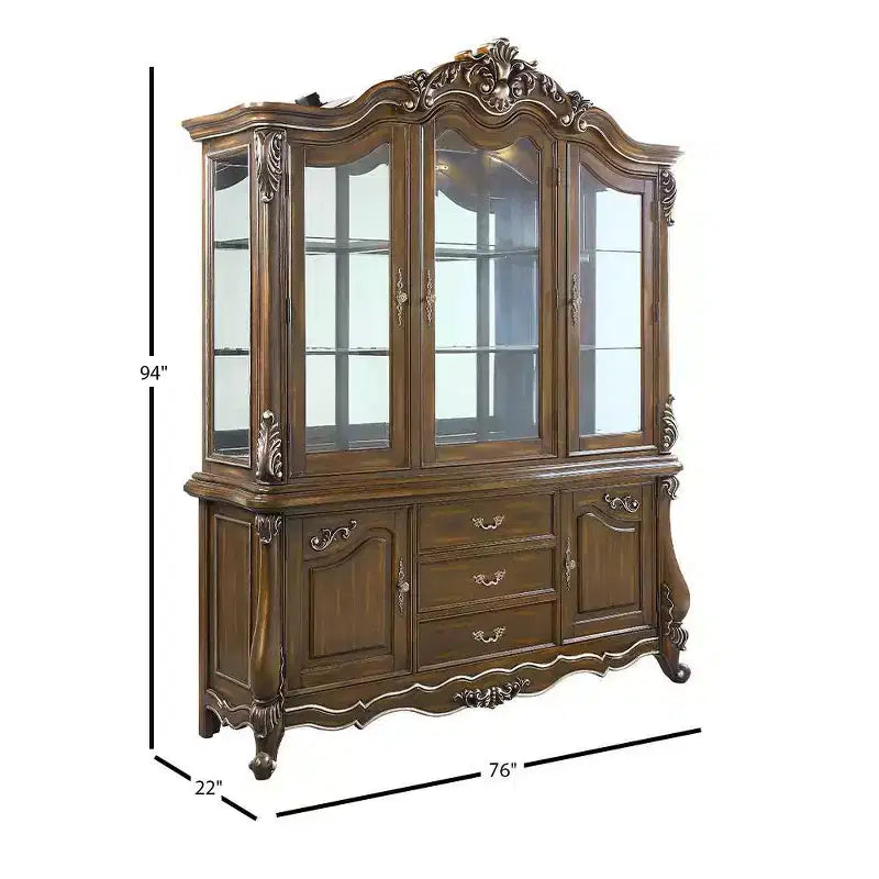 Armoire de rangement décorative 76 po Chêne antique -: Aucun assemblage requis, Verre trempé, 5 tiroirs