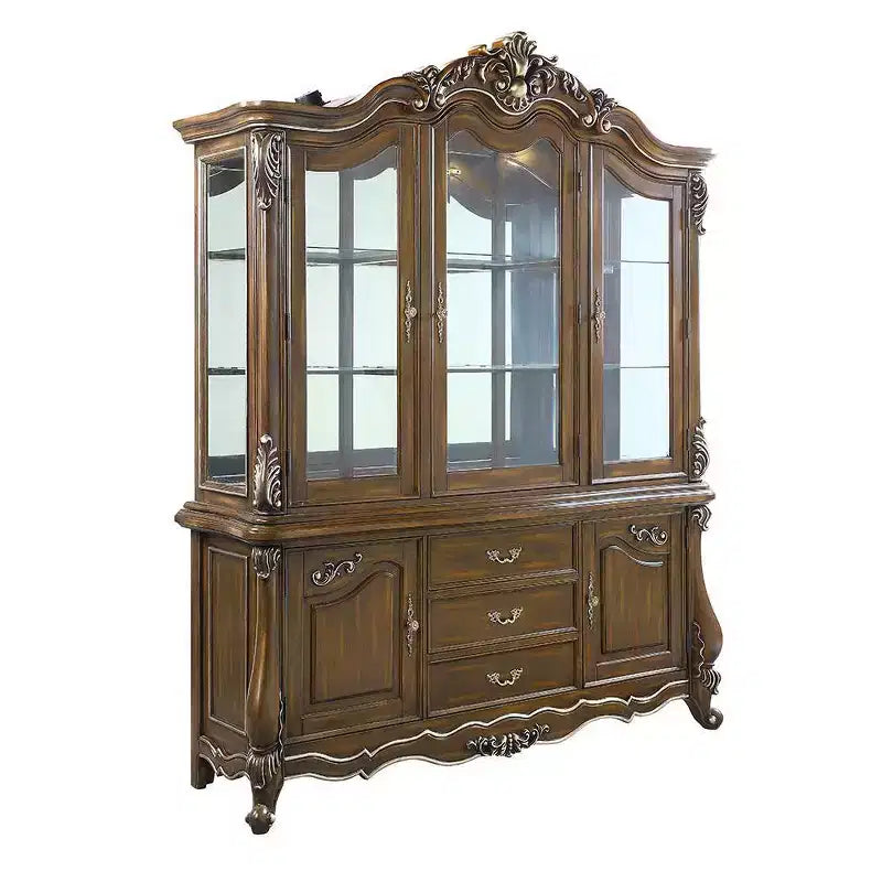 Armoire de rangement décorative 76 po Chêne antique -: Aucun assemblage requis, Verre trempé, 5 tiroirs