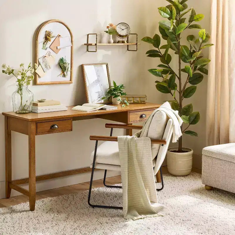 Bureau rectangulaire à 2 tiroirs - Chêne brun