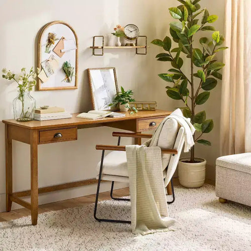 Bureau rectangulaire à 2 tiroirs - Chêne brun