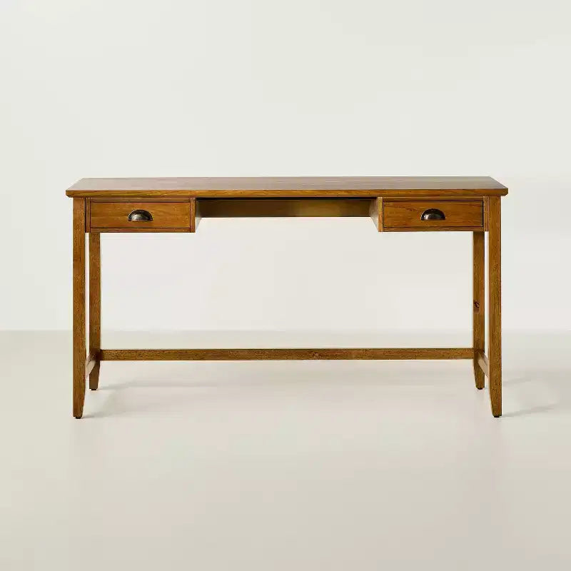 Bureau rectangulaire à 2 tiroirs - Chêne brun
