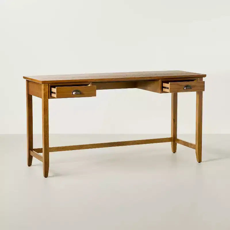 Bureau rectangulaire à 2 tiroirs - Chêne brun