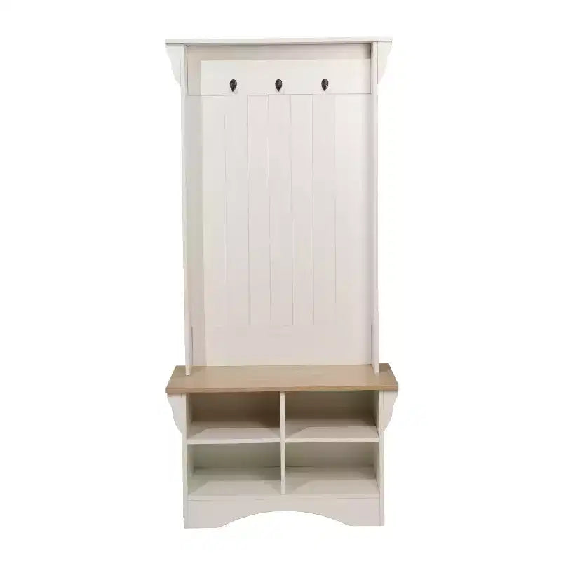 Meuble d'entrée avec banc, 3 patères individuelles et rangement inférieur avec étagères réglables