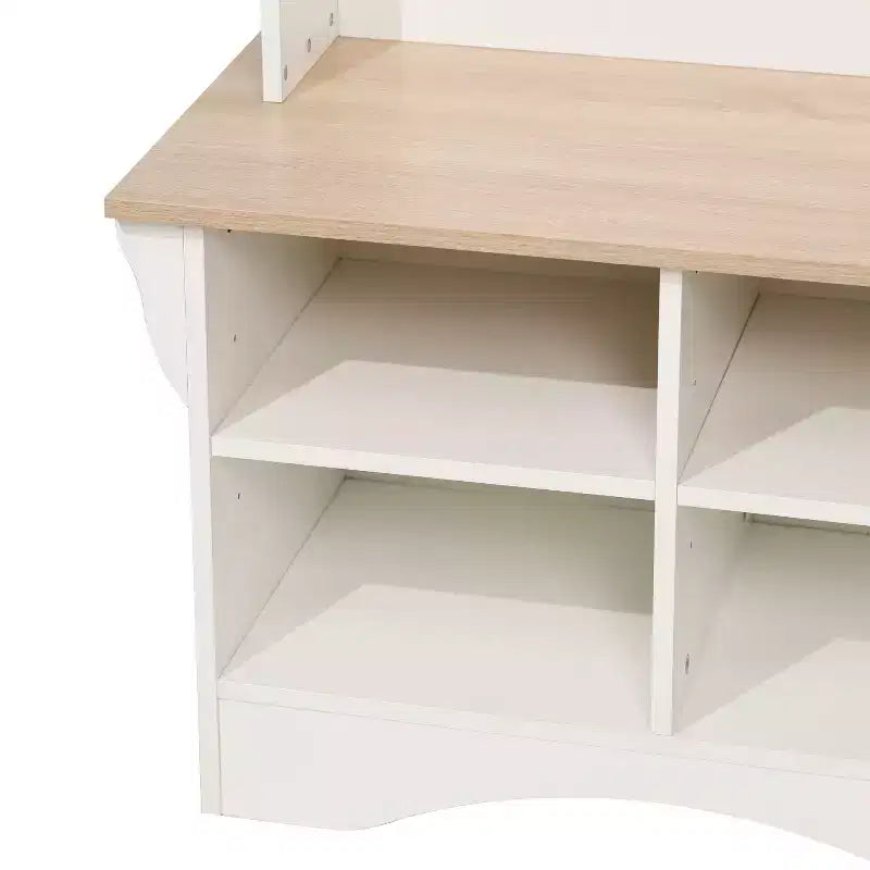 Meuble d'entrée avec banc, 3 patères individuelles et rangement inférieur avec étagères réglables