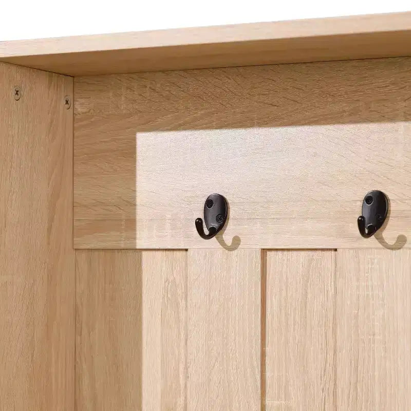 Meuble d'entrée avec banc, 3 patères individuelles et rangement inférieur avec étagères réglables