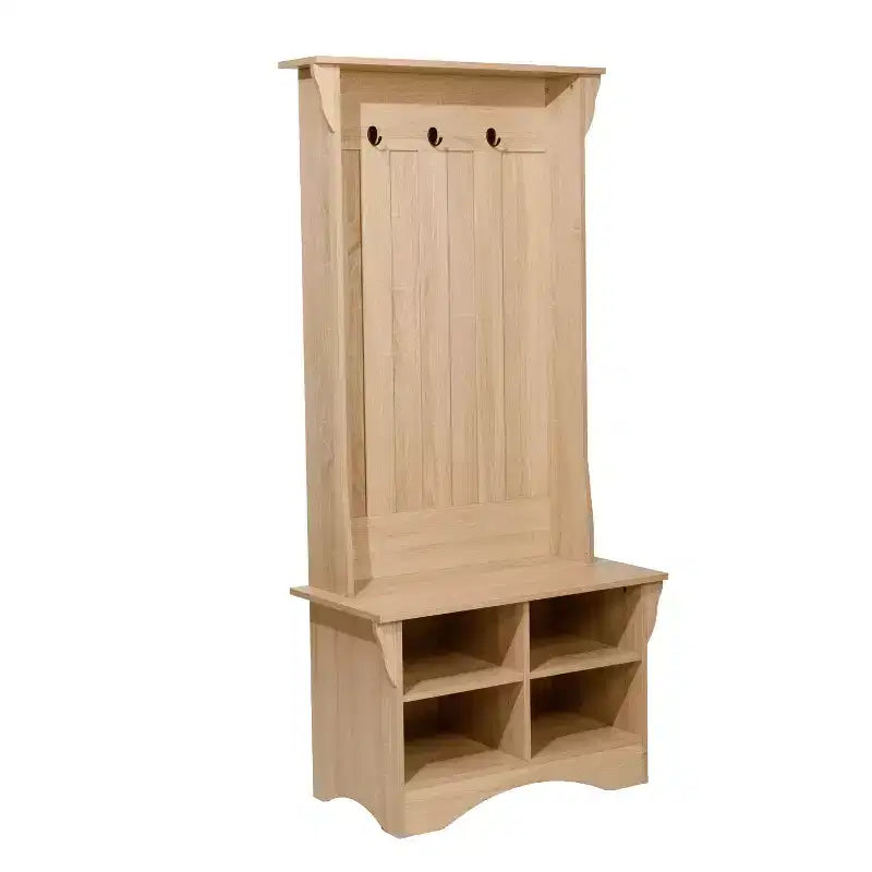 Merrick Lane Hallway Tree with Bench Seating, 3 Single Coat Hooks and Lower Storage with Adjustable Shelves