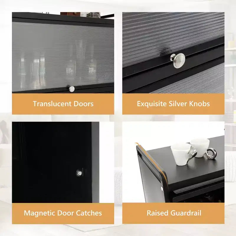 Meuble de rangement à 5 niveaux pour cuisine et micro-ondes mobile, avec portes basculantes, coloris blanc/noir/gris/vert