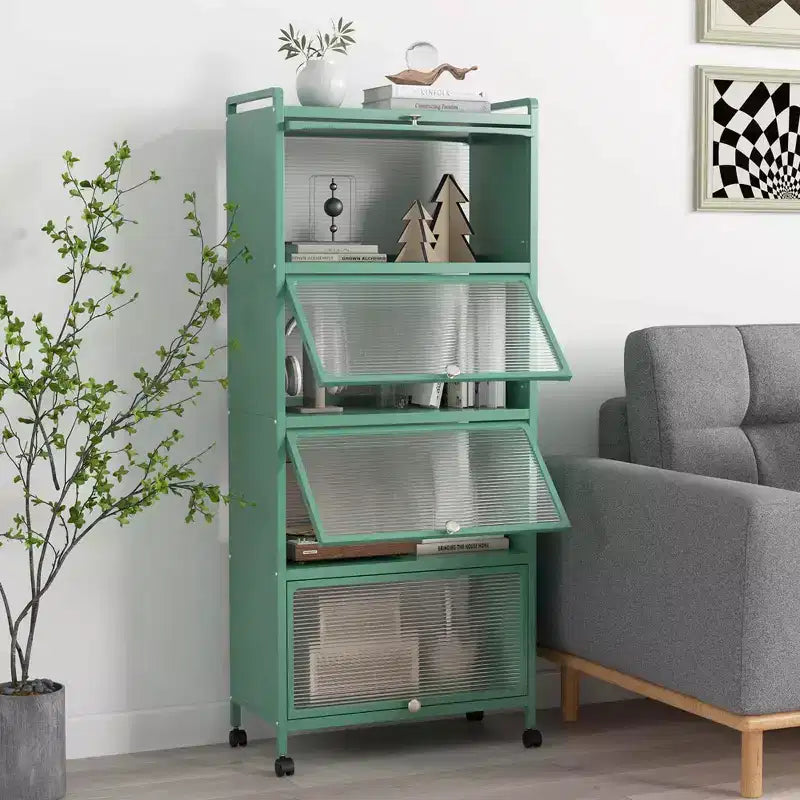 Meuble de rangement à 5 niveaux pour cuisine et micro-ondes mobile, avec portes basculantes, coloris blanc/noir/gris/vert