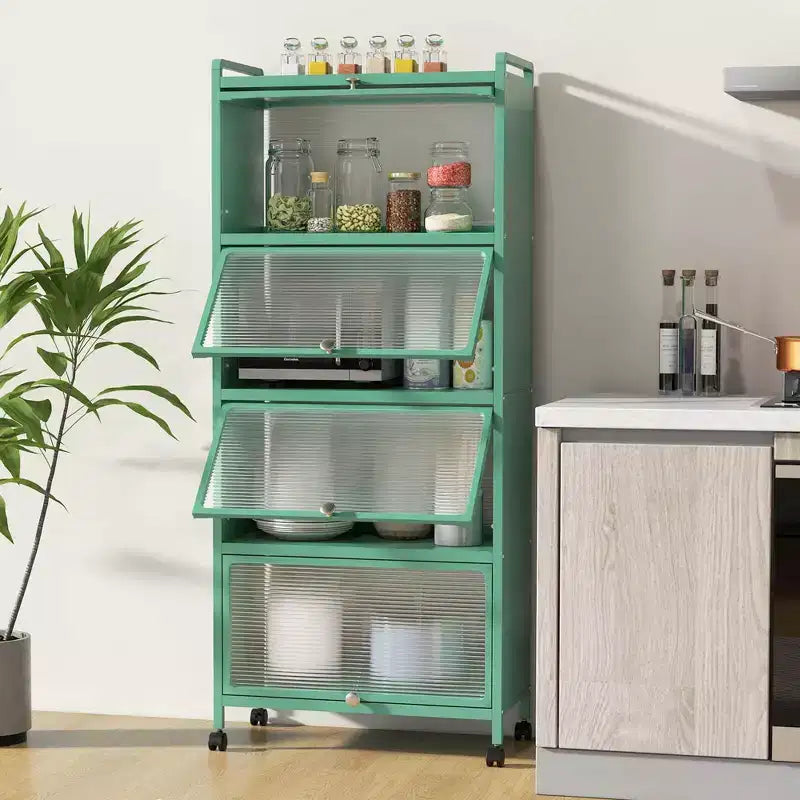Meuble de rangement à 5 niveaux pour cuisine et micro-ondes mobile, avec portes basculantes, coloris blanc/noir/gris/vert
