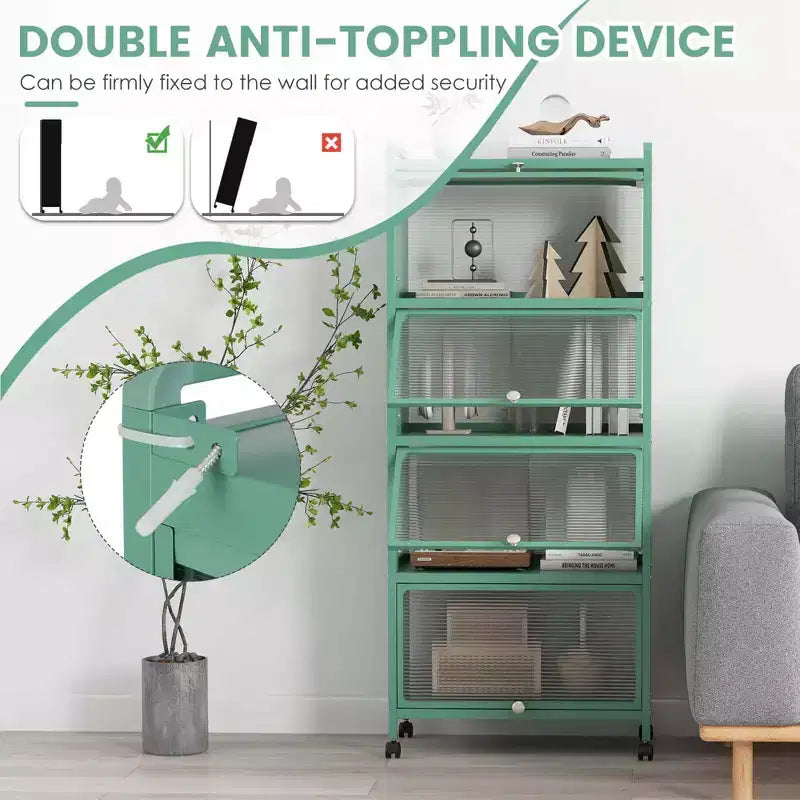 Meuble de rangement à 5 niveaux pour cuisine et micro-ondes mobile, avec portes basculantes, coloris blanc/noir/gris/vert