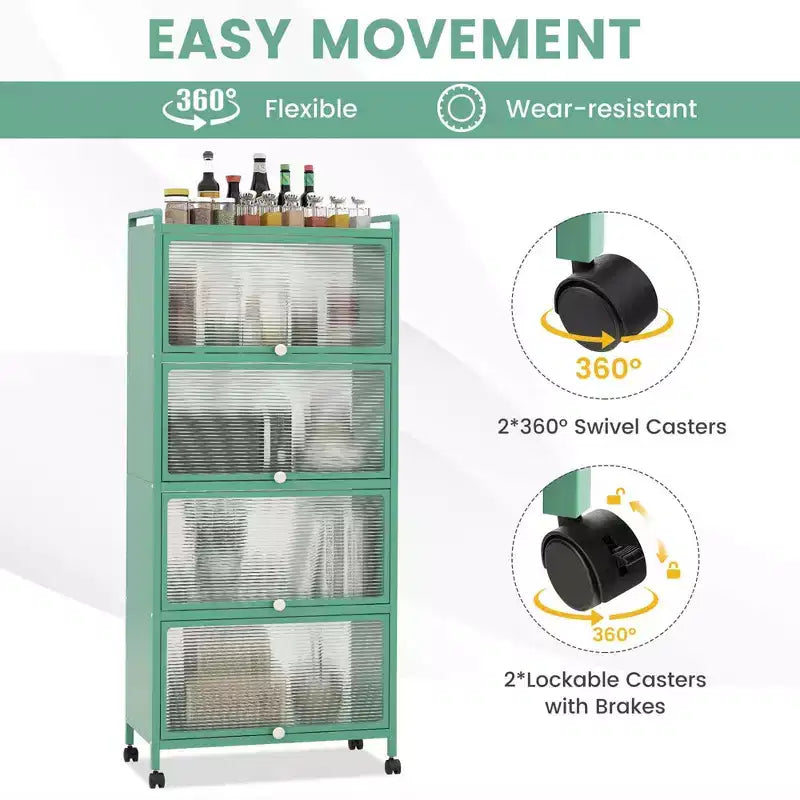 Meuble de rangement à 5 niveaux pour cuisine et micro-ondes mobile, avec portes basculantes, coloris blanc/noir/gris/vert