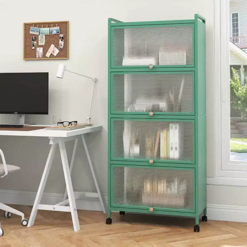 Meuble de rangement à 5 niveaux pour cuisine et micro-ondes mobile, avec portes basculantes, coloris blanc/noir/gris/vert