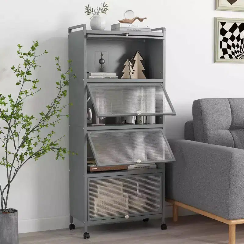 Meuble de rangement à 5 niveaux pour cuisine et micro-ondes mobile, avec portes basculantes, coloris blanc/noir/gris/vert