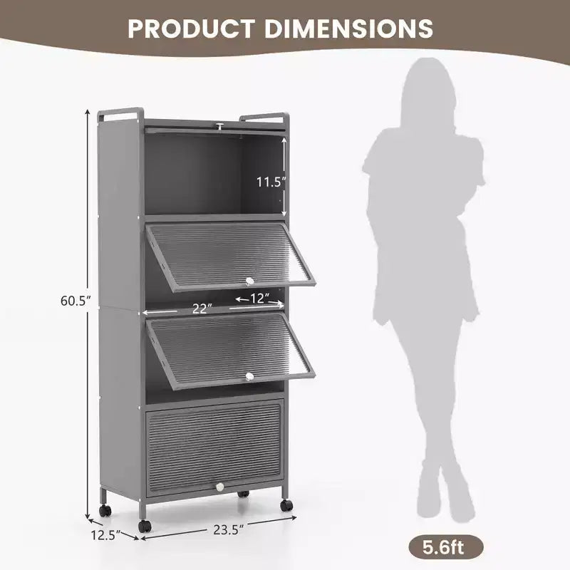 Meuble de rangement à 5 niveaux pour cuisine et micro-ondes mobile, avec portes basculantes, coloris blanc/noir/gris/vert