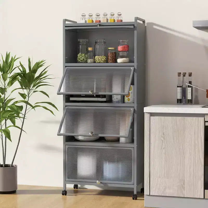 Meuble de rangement à 5 niveaux pour cuisine et micro-ondes mobile, avec portes basculantes, coloris blanc/noir/gris/vert