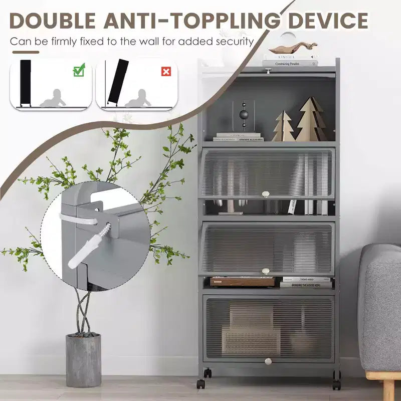 Meuble de rangement à 5 niveaux pour cuisine et micro-ondes mobile, avec portes basculantes, coloris blanc/noir/gris/vert