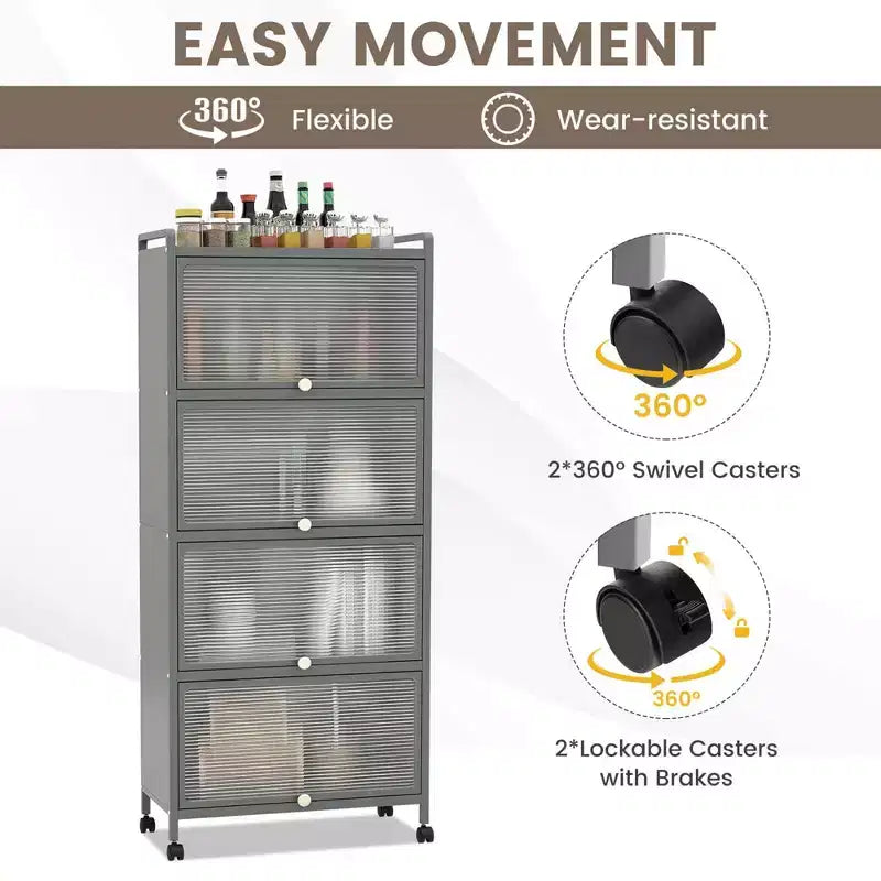 Meuble de rangement à 5 niveaux pour cuisine et micro-ondes mobile, avec portes basculantes, coloris blanc/noir/gris/vert